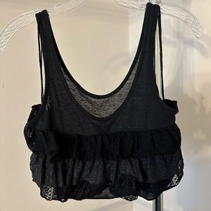 Free People Black Ruffle / Lacy Crop Top - XS